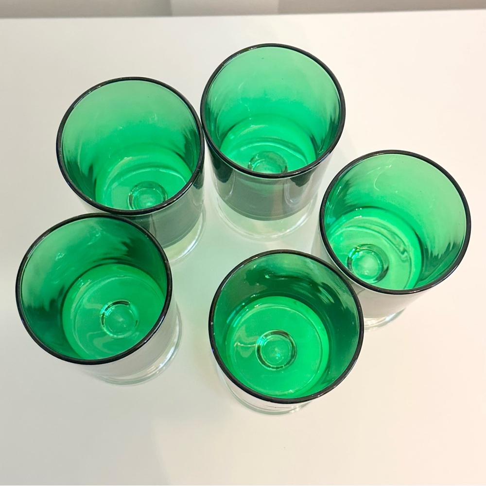 (5) French Luminarc Cavalier Wine Glasses Emerald Green 70’s Cordial Shot MCM - Picture 3 of 9